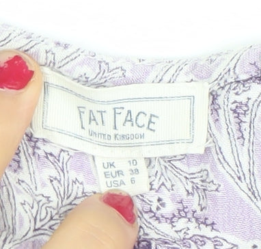 Fat Face Womens Purple Floral Blouse UK 10 V-Neck Tunic Top