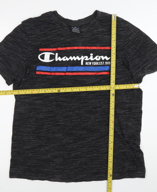 Champion Men's Black Medium Graphic Crew Neck Short Sleeve T-Shirt