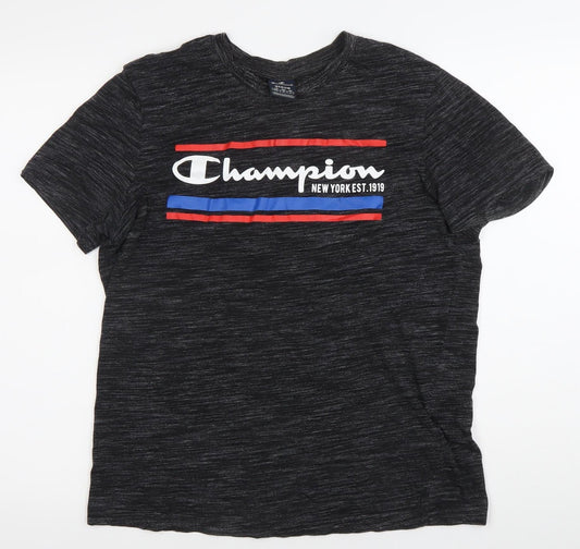 Champion Men's Black Medium Graphic Crew Neck Short Sleeve T-Shirt