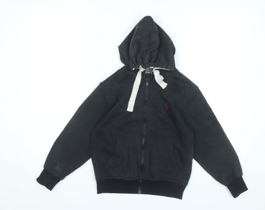 Ralph Lauren Boys Black Full Zip Hoodie 7-8 Years Cotton Polyester Logo