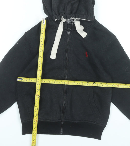 Ralph Lauren Boys Black Full Zip Hoodie 7-8 Years Cotton Polyester Logo