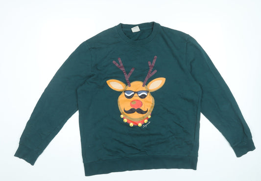 Jack & Jones Men’s Green XL Reindeer Christmas Sweatshirt Pullover