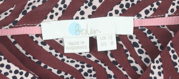 Boden Womens Red Silk Animal Print Button-Up Shirt UK 12