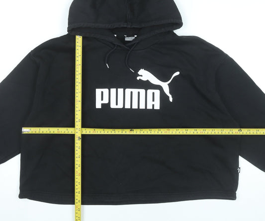 Puma Womens Black Pullover Hoodie L Cotton Blend Logo Sportswear