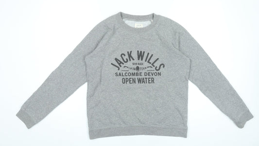Jack Wills Women’s Grey Sweatshirt UK 12 Graphic Print Pullover