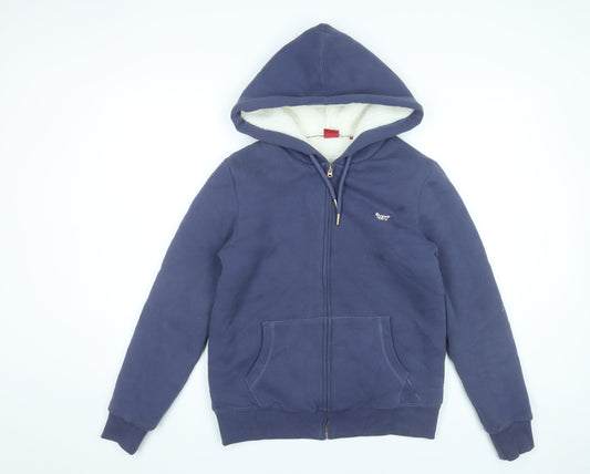 Superdry Women’s Navy Full Zip Hoodie UK 8 Cotton Blend Lined