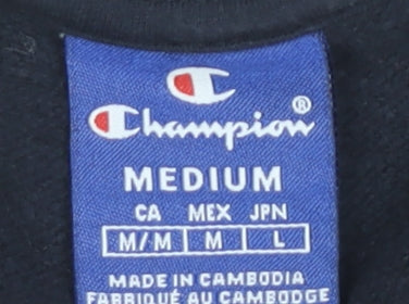Champion Men’s Black Medium Pullover Sweatshirt Crew Neck Logo