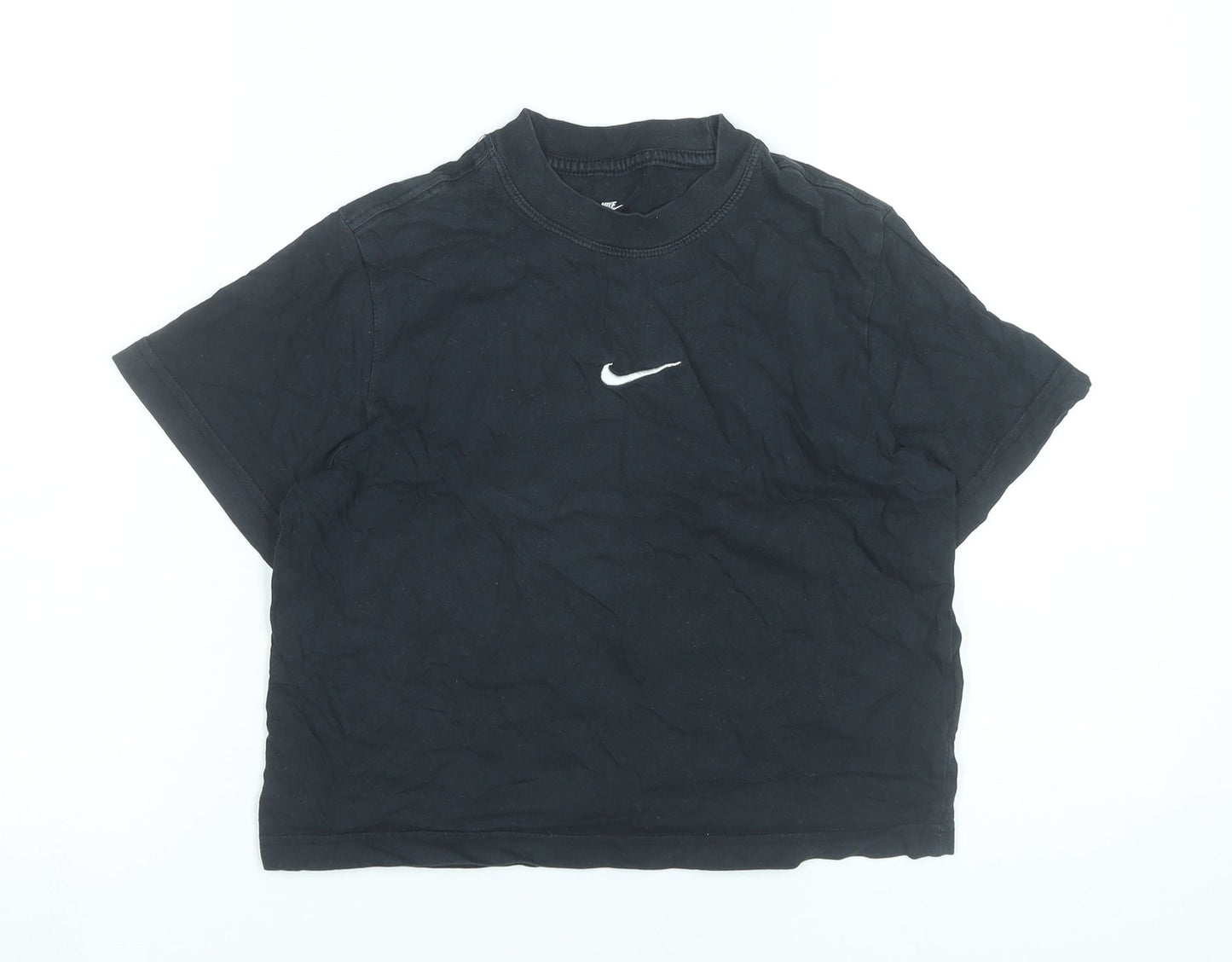 Nike Girls Black Cotton T-Shirt Loose Fit Short Sleeve Size 146 Logo