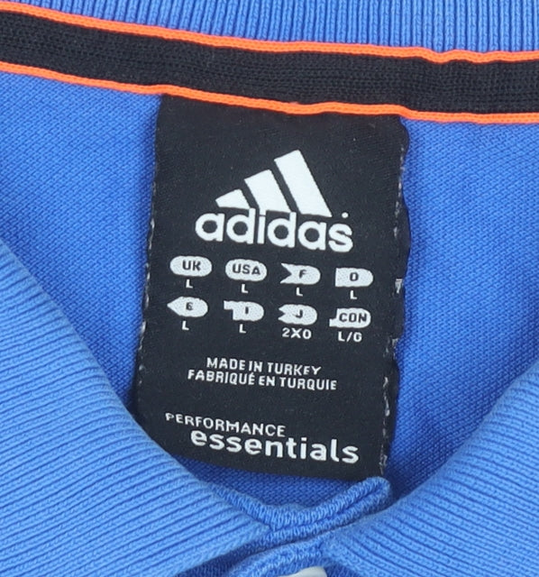 Adidas Men’s Blue Polo Shirt Size L Short Sleeve Cotton Blend Sportswear