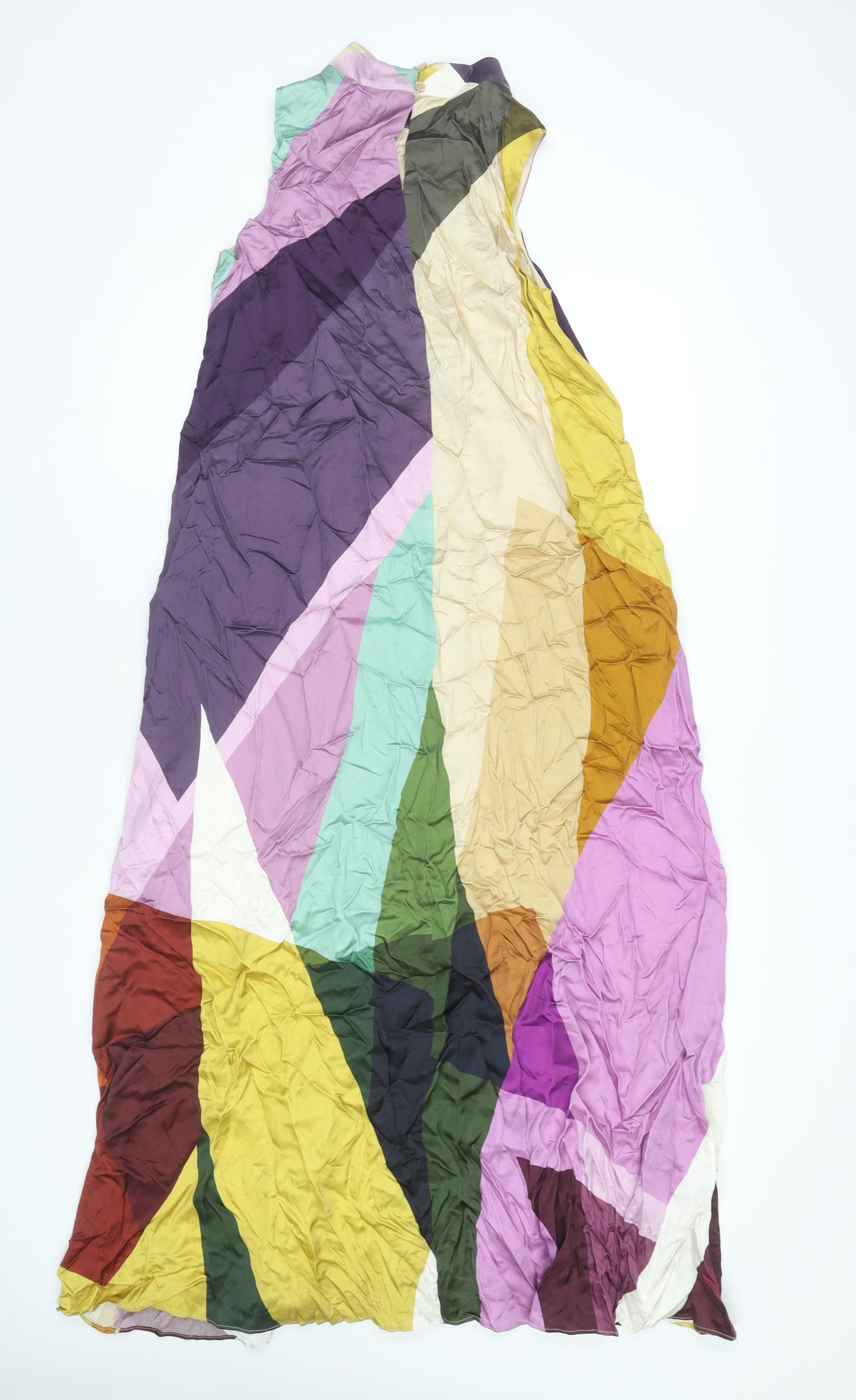 Jaeger Women’s Multicoloured Geometric Maxi Dress Size 8 Sleeveless High Neck