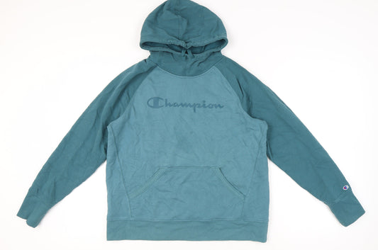 Champion Unisex Green Pullover Hoodie L Logo Graphic Raglan