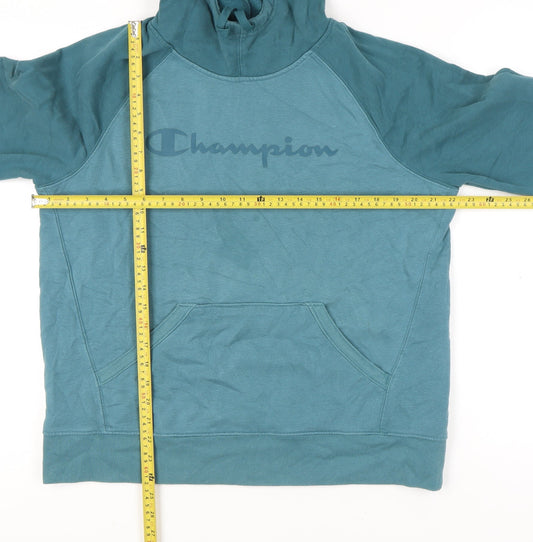 Champion Unisex Green Pullover Hoodie L Logo Graphic Raglan
