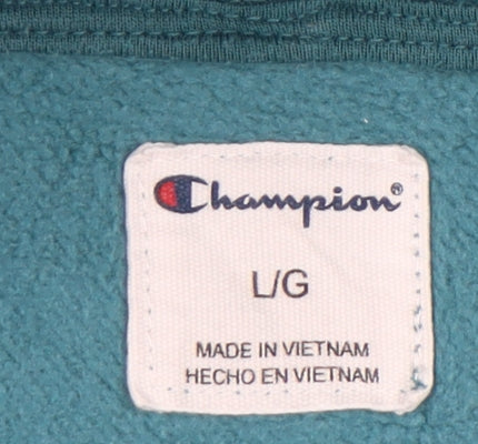 Champion Unisex Green Pullover Hoodie L Logo Graphic Raglan