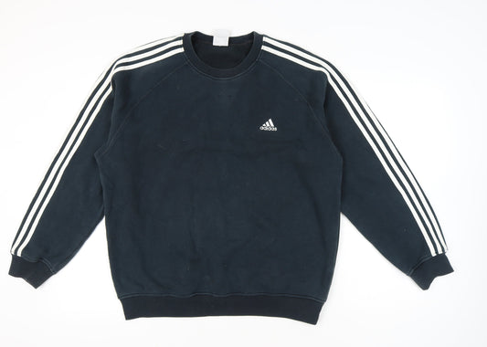 Adidas Mens Black L Pullover Sweatshirt Crew Neck Long Sleeve Gym