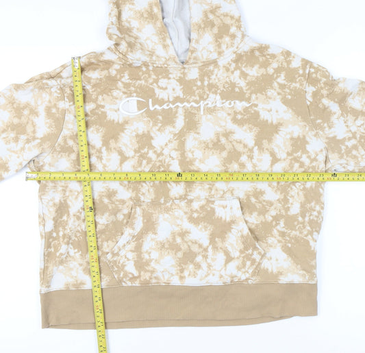 Champion Womens Beige Tie Dye Pullover Hoodie Size L Logo Casual