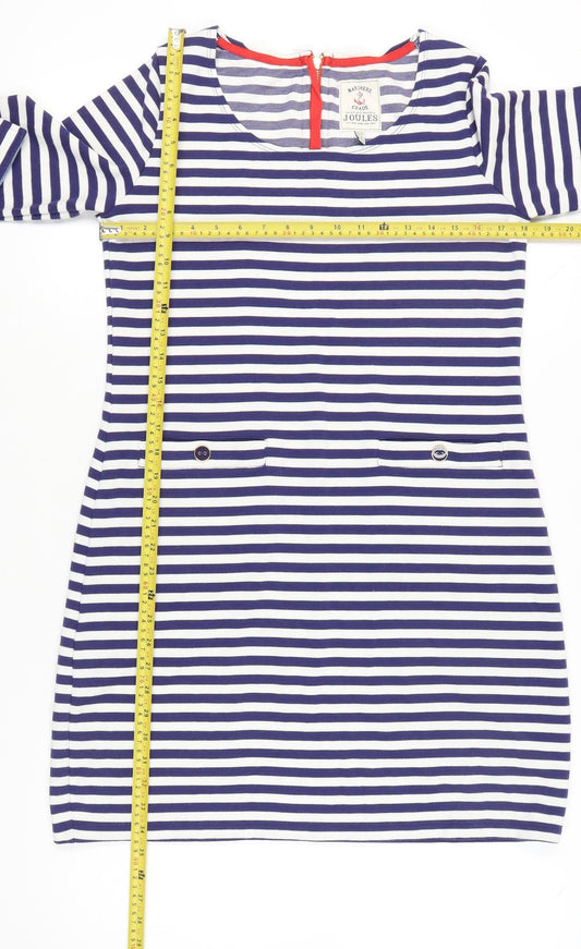 Joules Women’s Blue Striped Shift Dress UK 14 3/4 Sleeve Nautical
