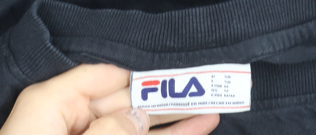 FILA Womens Black Floral Logo T-Shirt Size M Short Sleeve Cotton