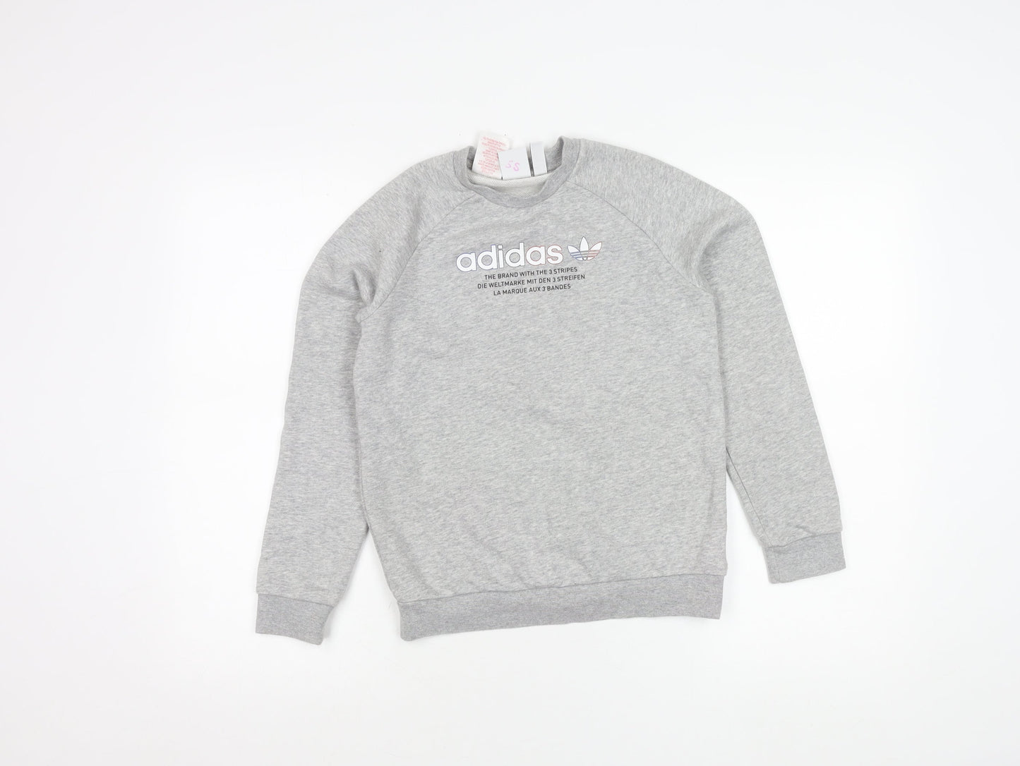 Adidas Girls Grey Logo Sweatshirt 10-11 Years Pullover Crew Neck