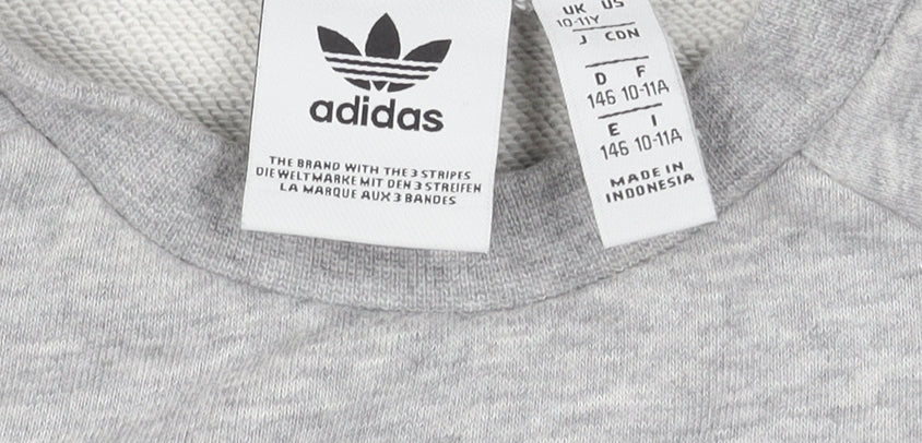 Adidas Girls Grey Logo Sweatshirt 10-11 Years Pullover Crew Neck