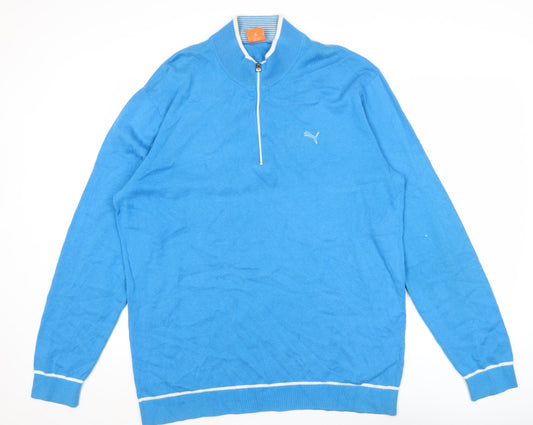 Puma Men’s Blue XL 1/2 Zip Mock Neck Golf Jumper Knit Long Sleeve