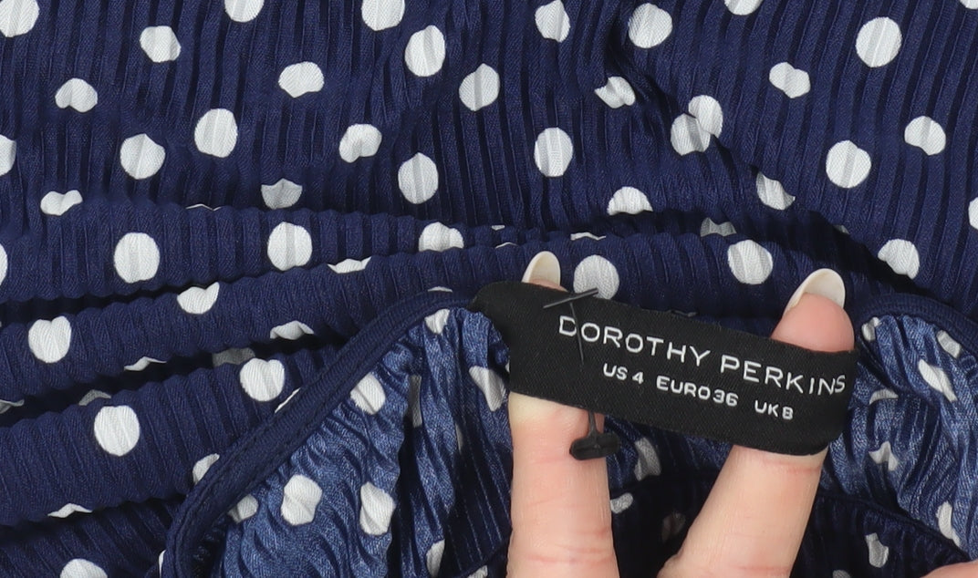 Dorothy Perkins Womens Blue Polka Dot Blouse Size 8 Flared Sleeves