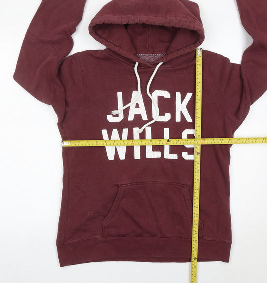 Jack Wills Womens Burgundy Hoodie UK 14 Cotton Blend Pullover