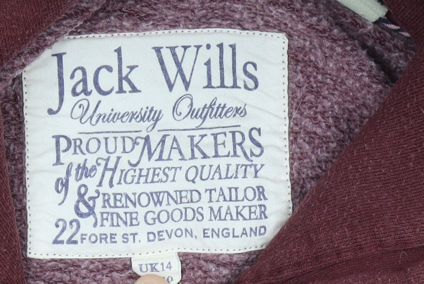 Jack Wills Womens Burgundy Hoodie UK 14 Cotton Blend Pullover