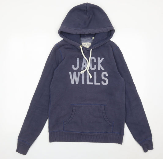 Jack Wills Womens Blue Hoodie UK 10 Pullover Cotton Blend Logo Print