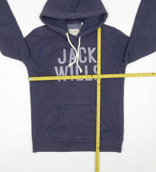 Jack Wills Womens Blue Hoodie UK 10 Pullover Cotton Blend Logo Print