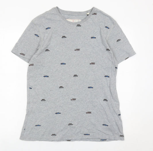 FatFace Men’s Grey Car Print Crew Neck Cotton T-Shirt Size S