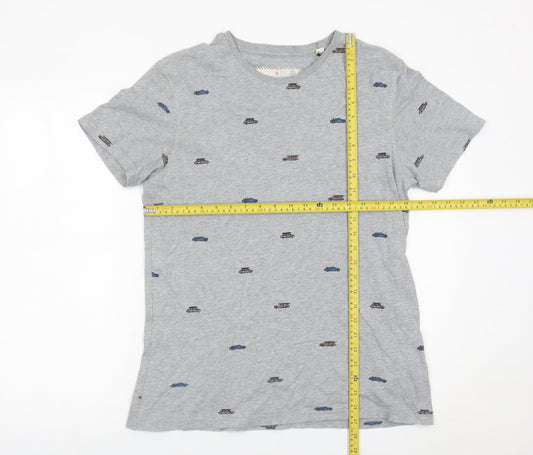 FatFace Men’s Grey Car Print Crew Neck Cotton T-Shirt Size S