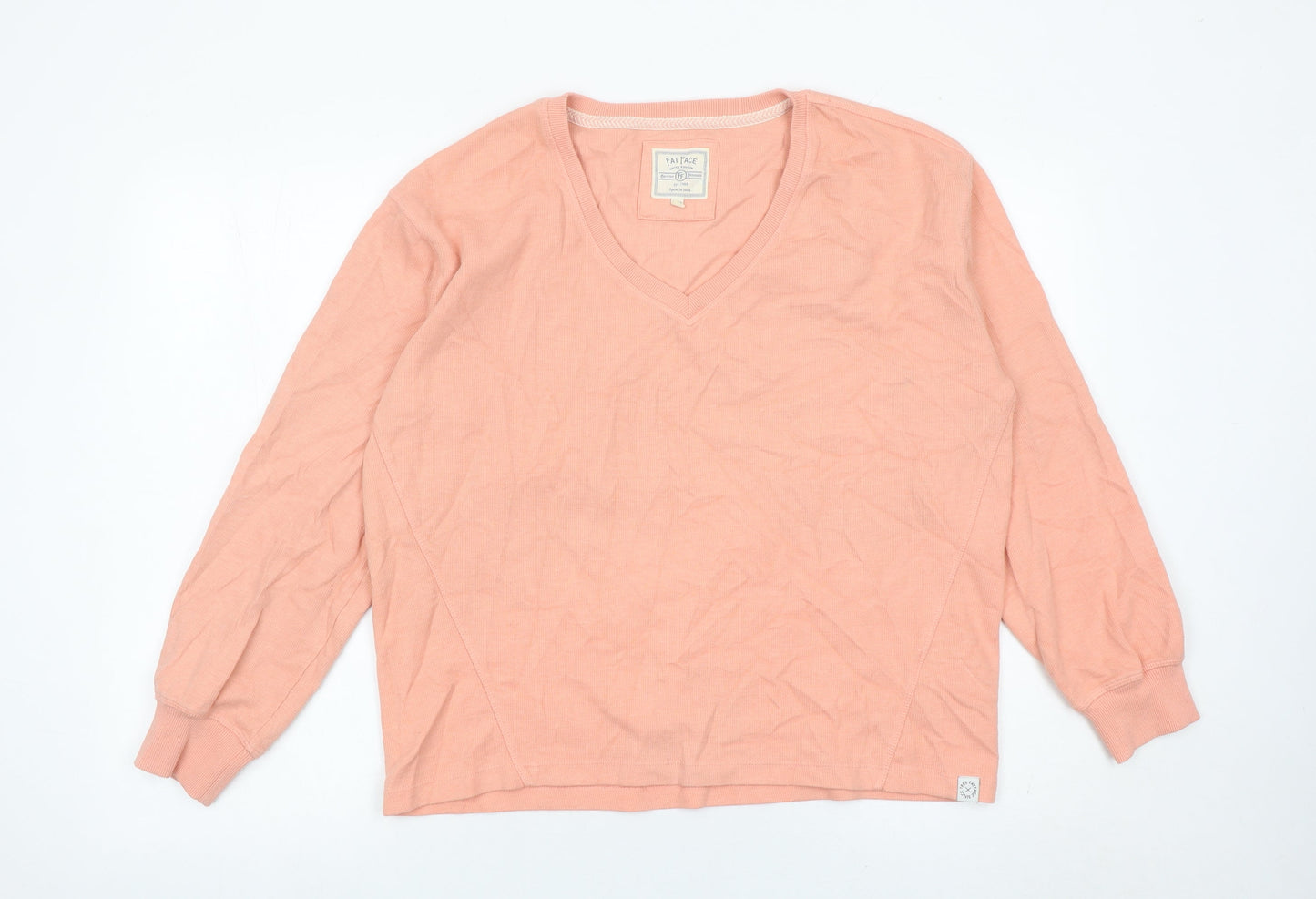 Fat Face Womens Pink V-Neck Cotton Blend Jumper Size 12