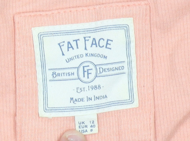 Fat Face Womens Pink V-Neck Cotton Blend Jumper Size 12