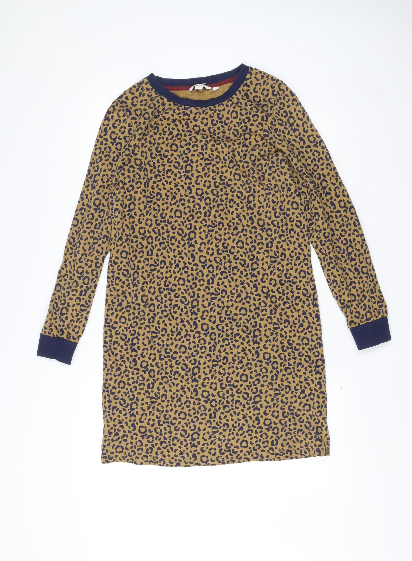 Boden Women’s Brown Leopard Print Cotton Shift Dress Size 10 Long Sleeve