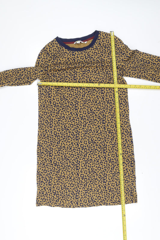 Boden Women’s Brown Leopard Print Cotton Shift Dress Size 10 Long Sleeve