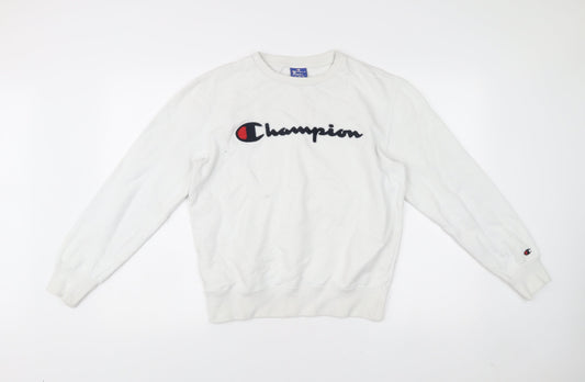 Champion Mens White Small Pullover Sweatshirt Logo Print