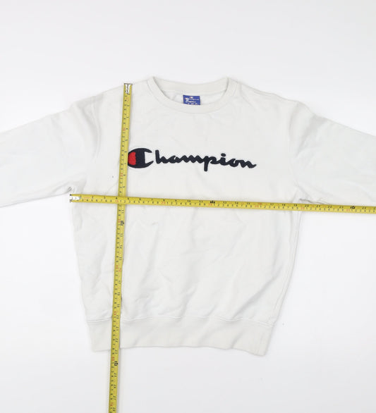 Champion Mens White Small Pullover Sweatshirt Logo Print