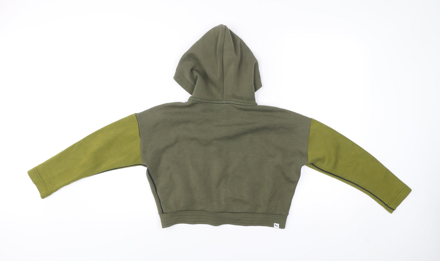 Puma Girls Green Full Zip Hoodie 11-12Y Cotton Blend Colourblock