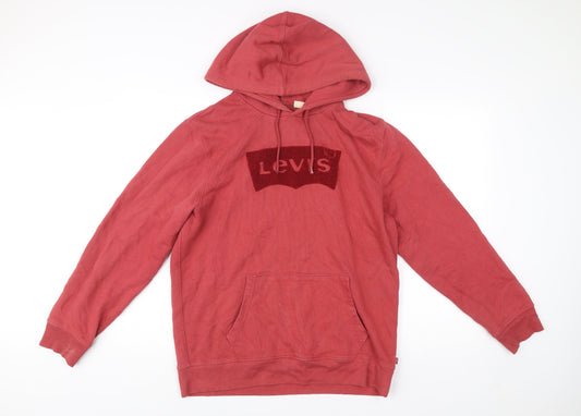 Levi's Men Red Pullover Hoodie M Logo Graphic Long Sleeve