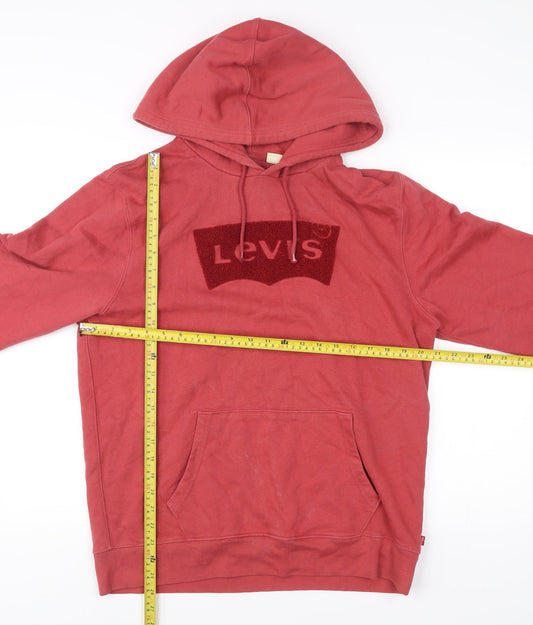 Levi's Men Red Pullover Hoodie M Logo Graphic Long Sleeve