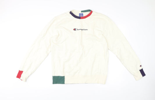 Champion Mens Ivory XL Crew Neck Logo Sweatshirt Retro Sports