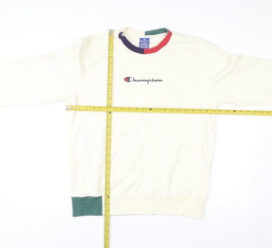 Champion Mens Ivory XL Crew Neck Logo Sweatshirt Retro Sports