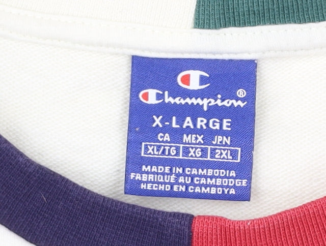 Champion Mens Ivory XL Crew Neck Logo Sweatshirt Retro Sports