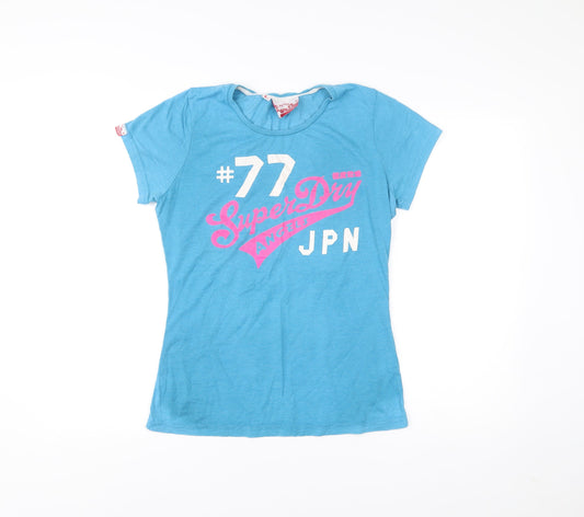 Superdry Womens Blue Graphic Slim Fit T-Shirt Size L Casual