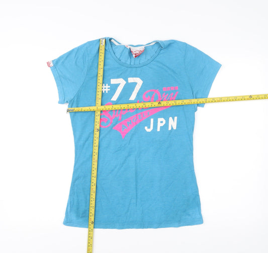 Superdry Womens Blue Graphic Slim Fit T-Shirt Size L Casual