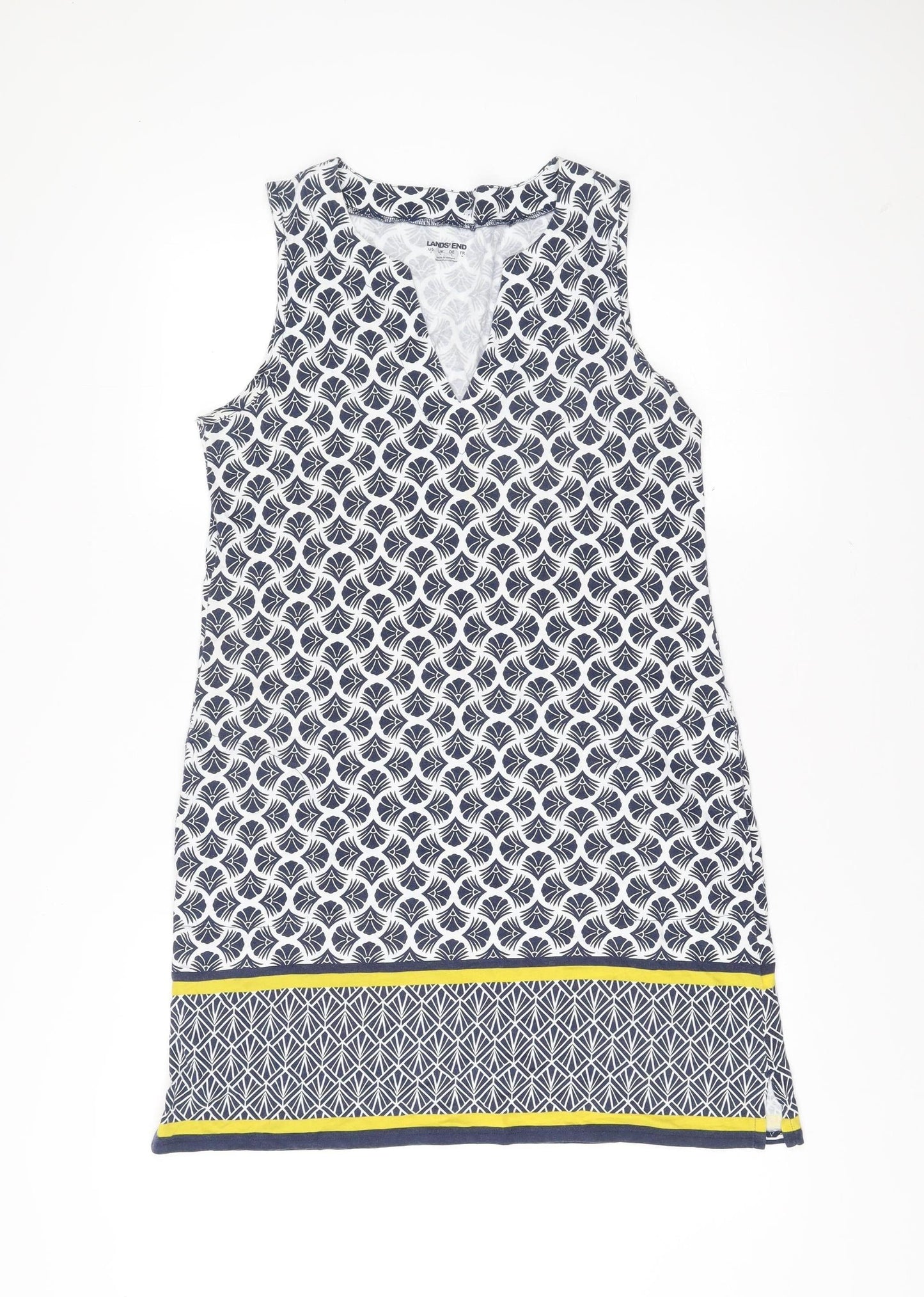 Lands' End Women’s Blue White Geometric Shift Dress S Sleeveless