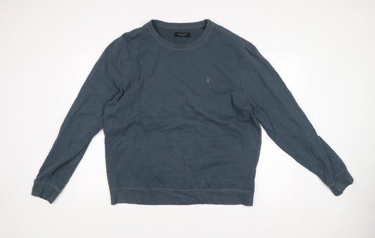 AllSaints Men’s Blue 2XL Cotton Pullover Sweatshirt Crew Neck Logo