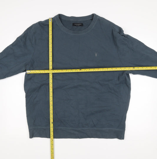AllSaints Men’s Blue 2XL Cotton Pullover Sweatshirt Crew Neck Logo