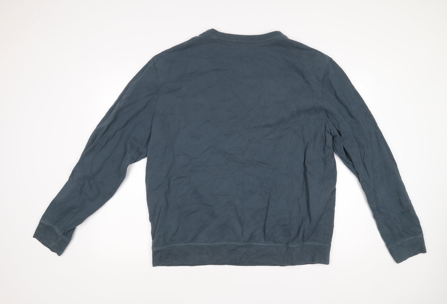 AllSaints Men’s Blue 2XL Cotton Pullover Sweatshirt Crew Neck Logo