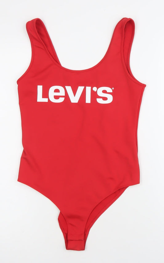 Levi's Women's Red One Piece Swimsuit Size S Wide Strap Logo